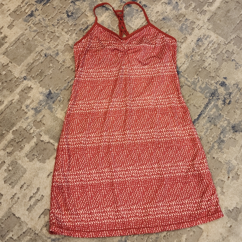 Prana Elixir Racerback Dress Crushed Cran Sumatra Pink Red Built In Bra Medium - Picture 11 of 16